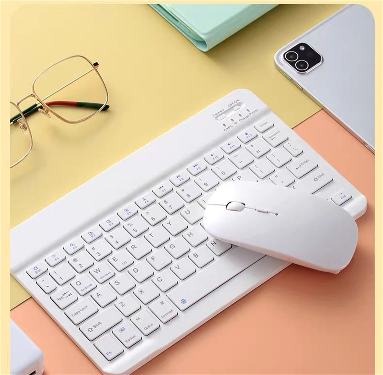 Bluetooth Keyboard and Mouse Combo Rechargeable Wireless Keyboard and Mouse Set Portable Slim Solid Color Computer Accessories for Tablet Laptop PC Desktop Plug-And-Play Usb Receiver